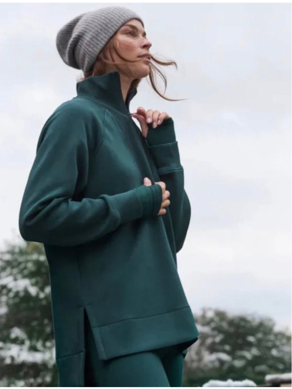 NWT Spanx AirEssentials Zip Neck Tunic Sweater Small Meridian Green Pullover - Picture 2 of 4